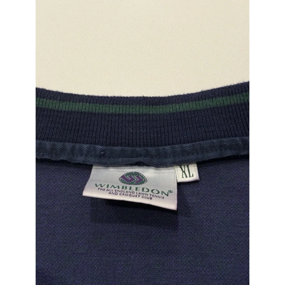 Wimbledon Vintage All England Tennis V-Neck Sweater Navy Plaid XL Mens